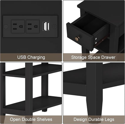ChooChoo Narrow End Table with Charging Station, Side Table Living Room with - Image 6
