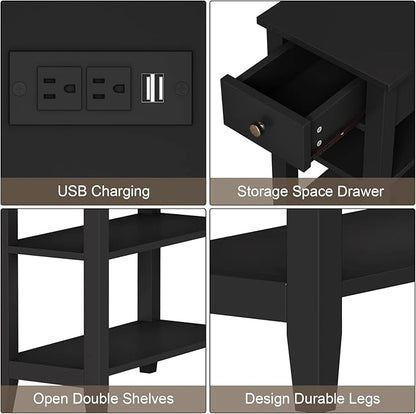 ChooChoo Black End Table Set of 2, Sofa Side Table Living Room - Image 6