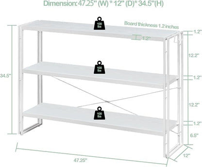 HCHQHS Bookshelf, 3-Tier Industrial Bookcase, Freestanding Horizontal - Image 3
