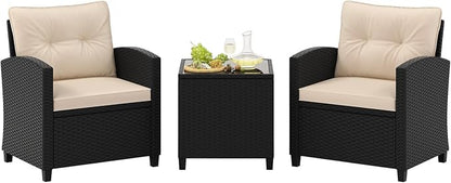 Tangkula 3 Piece Patio Furniture Set, Rattan Conversation Set w/Soft Seat & by TANGKULA