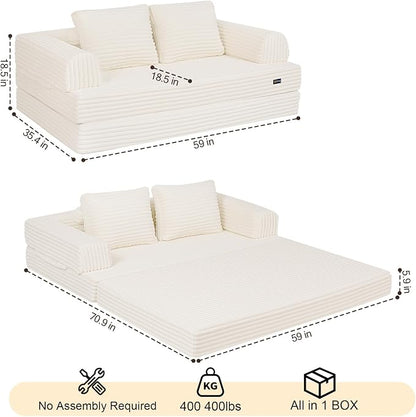 COMAX Convertible Sofa Bed, Folding Floor Couch Corduroy Fold Out Couch Bed - Image 2