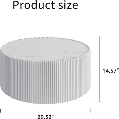 SSLine Round Drum Coffee Table Modern Sintered Stone Top Coffee Table in White - Image 2
