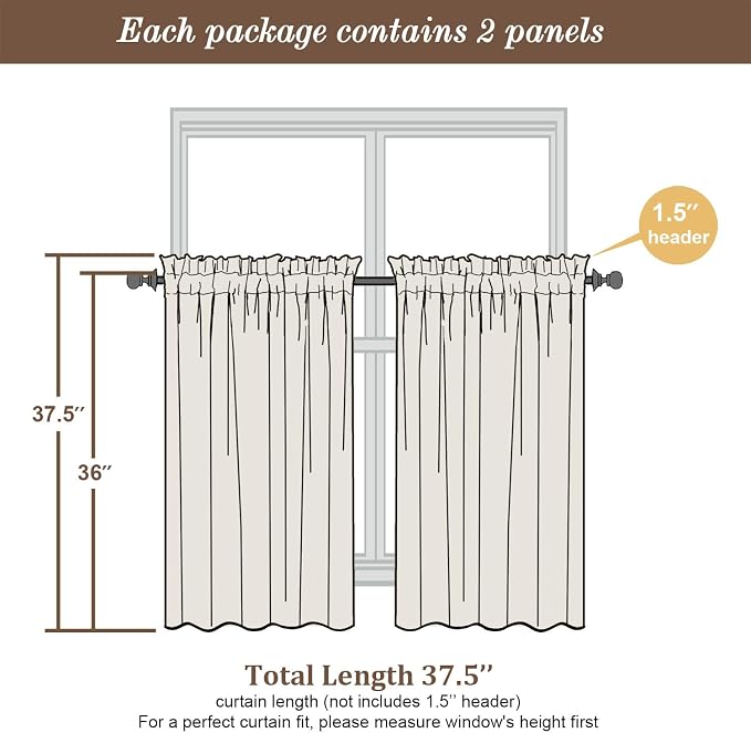 Chyhomenyc Ivory Semi Sheer Curtains 36 Inch Length, Light Filtering Faux Linen - Image 5