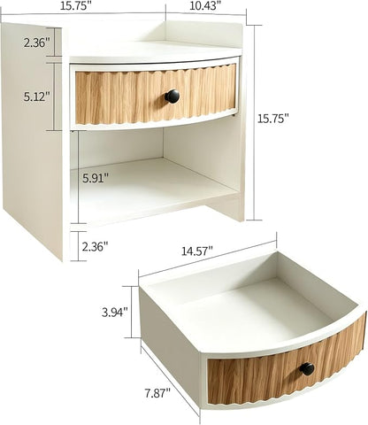 Wooden Nightstand with Drawer and Open Storage Shelf, Curved Front Bedside Table - Image 2