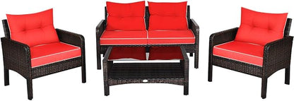 Tangkula 4 Piece Patio Furniture Set, Outdoor Wicker Conversation Set - Image 9