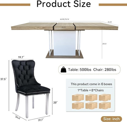 Henf 63"-79" Dining Table Set for 8, 9 Pieces Extendable Dining Table and 8 - Image 7