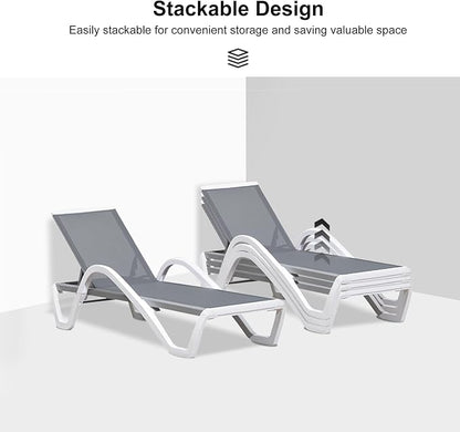 PURPLE LEAF Patio Chaise Lounge Chair Outdoor Plastic Textilene Sun Bathing - Image 5
