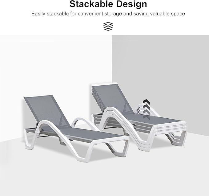 PURPLE LEAF Patio Chaise Lounge Chair Set of 3 Outside Aluminum Plastic - Image 6