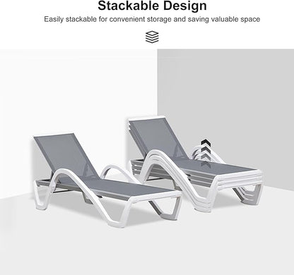 PURPLE LEAF Patio Chaise Lounge Chair Set of 3 Outside Aluminum Plastic - Image 6