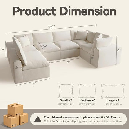 130" Oversized Boneless Cloud Couch, Modular Sectional Couches - Image 2