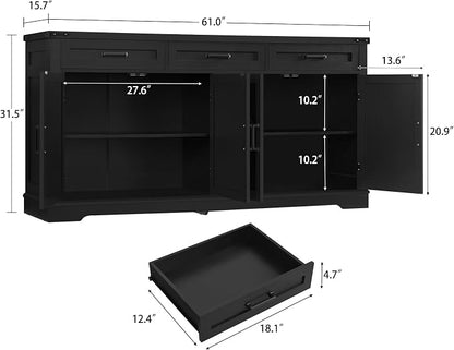 usikey Buffet Cabinet, 61” Large Sideboard Buffet Storage Cabinet - Image 2