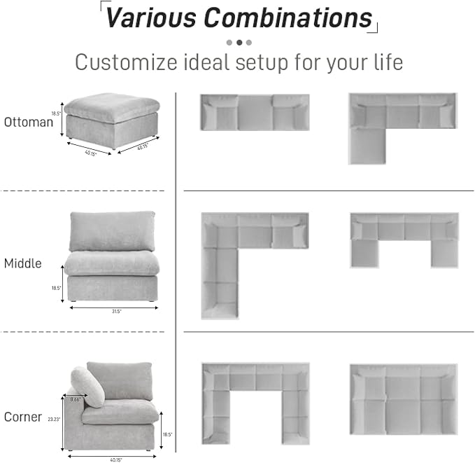 Cloud Modular Sectional Sofa, 8 Seater Sofa Wide Deep Seat Couches, Sofa Covers - Image 4