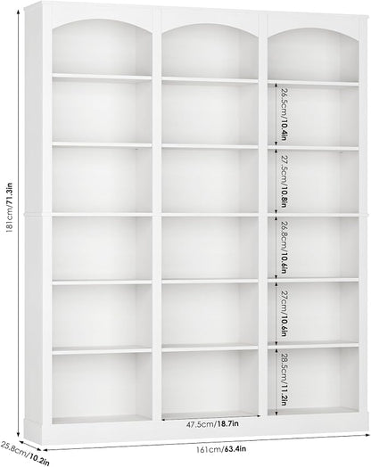 FACBOTALL 71" Triple Wide Bookshelf, 6 Tier Bookcase, Large White Bookshelf - Image 3