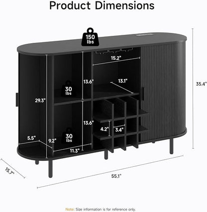 55 Inch Fluted Wine Bar Cabinet, Liquor Cabinet - Image 2