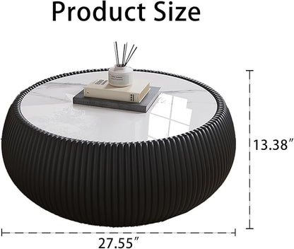 27.55" Round Marble Coffee Table, Modern Fluted Coffee Table - Image 2