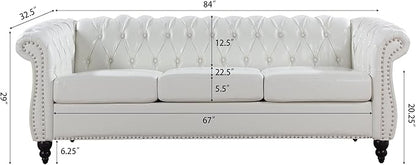 LEVNARY Chesterfield Sofa, Classic Tufted Upholstered Leather Couch, Modern 3 - Image 4