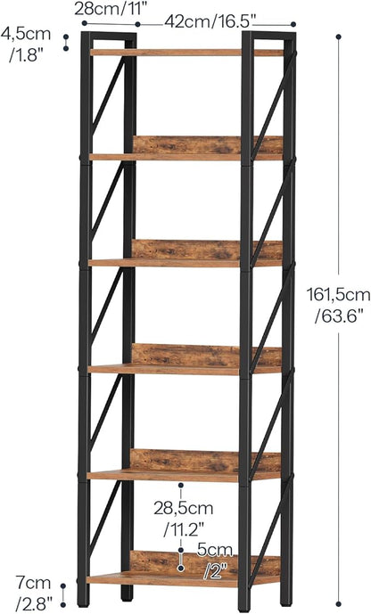 HOOBRO Bookshelf, 6-Tier Industrial Bookcase, Book Shelf Storage Organizer - Image 3