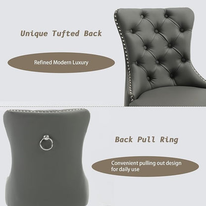 KCC Faux Leather Dining Chairs Set of 4, Upholstered High-end Tufted Dining - Image 5