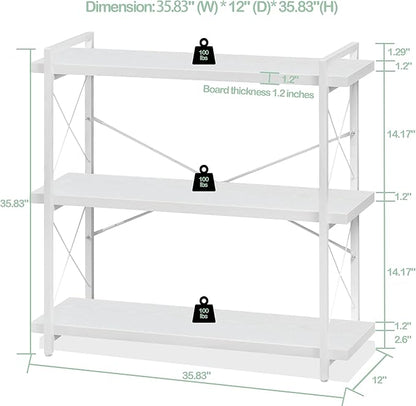 HCHQHS Bookshelf, 3-Tier Industrial Bookcase, Freestanding Horizontal - Image 3