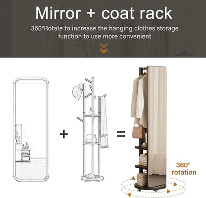 WoodsWhisper Full Length Mirror Coat Rack Solid Wood Floor Mirror 66"x12" Full - Image 3