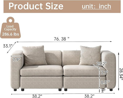 Guyii Modern 76.38" Long Oversized 2-Seat Velvet Convertible Loveseat Sofa - Image 2