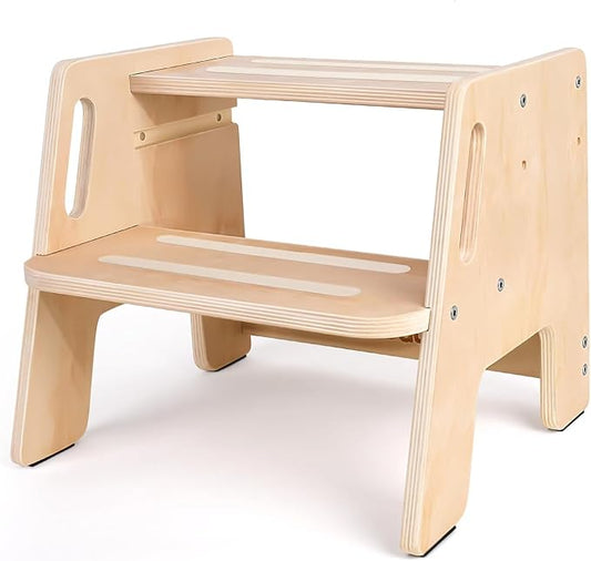 Toddler Step Stool, Wooden Height-Adjustable 2-Step Stool by CraftingNatureandComforts