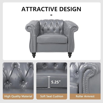 Mid-Century Sofa Chair, Faux Leather Accent Chair - Image 5