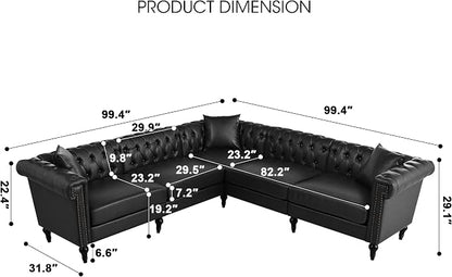 KEIKI 99" L-Shaped Luxury PU Leather Chesterfield Sectional Sofa - Image 2