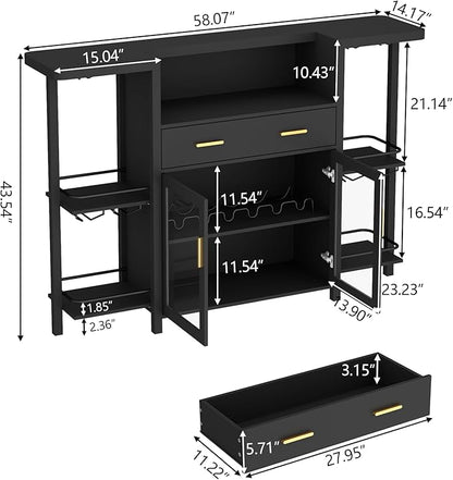 Loomie Bar Table Cabinet with LED Lights & Drawer, 8-Tier Wine Bar Cabinet with - Image 2