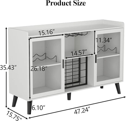 Auromie Wine Bar Cabinet with Led Light, Home Coffee Cabinet with Wine and - Image 3