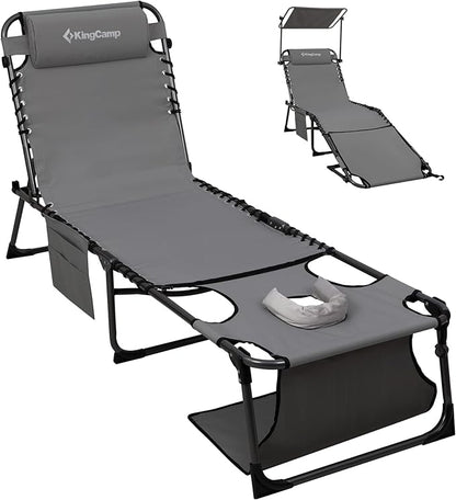 KingCamp Lounge Chair with face Hole & Canopy Shade, 400LBS Folding Portable by KingCamp