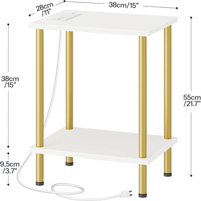 HOOBRO Side Table with Charging Station, Nightstand with 2-Layer Storage Shelves - Image 3