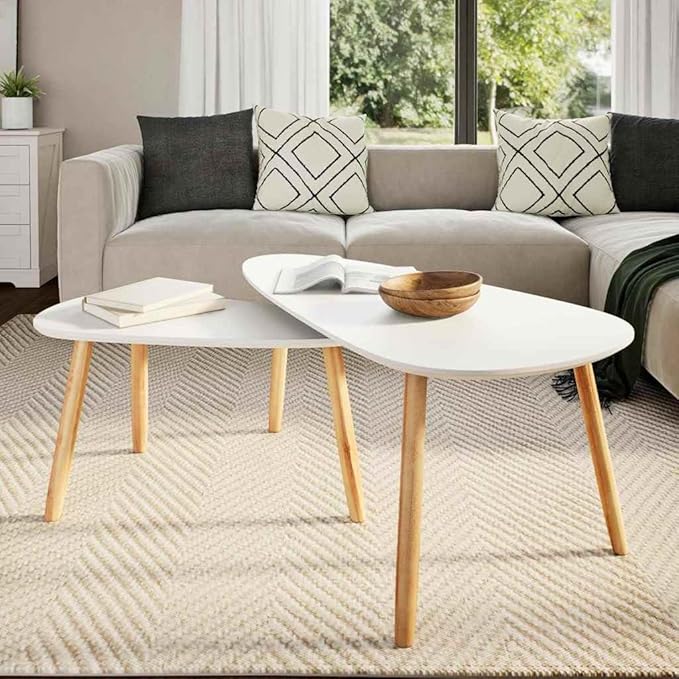 Coffee Table Set of 2, Scandinavian Oval Wood Nesting Tables - Image 3