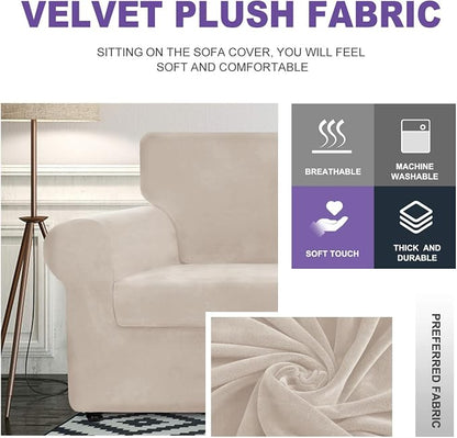 ZNSAYOTX Oversized Velvet Couch Cover 4 Piece Stretch Sofa Covers - Image 3