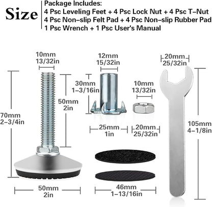 4 Set M10 Adjustable Leveling Feet, Heavy Duty Height Adjuster Furniture - Image 2