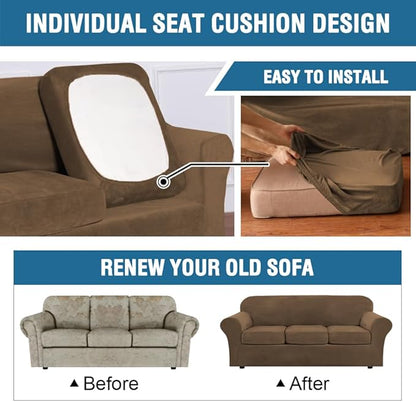 H.VERSAILTEX High Stretch Sofa Slipcover 4 Piece Cover Velvet Furniture - Image 6
