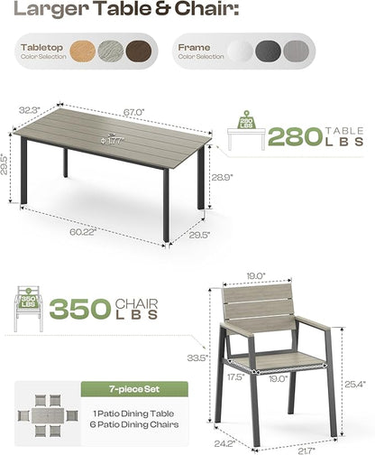 Outdoor Dining Set for 6, Aluminum Patio Table and Chairs Set - Image 6