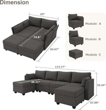 Huatean Home 114.17" Modular Sectional Sofa, 6 Seat Modular Couch - Image 2