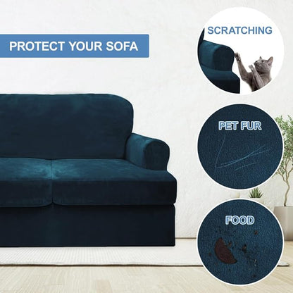 CUCRAF T Cushion Sofa Cover 3 Piece Loveseat Slipcovers, Soft Thick Velvet - Image 4