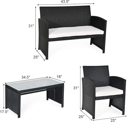 Tangkula Patio Wicker Conversation Furniture Set, Patiojoy Sofa & Table Set w/4 - Image 6
