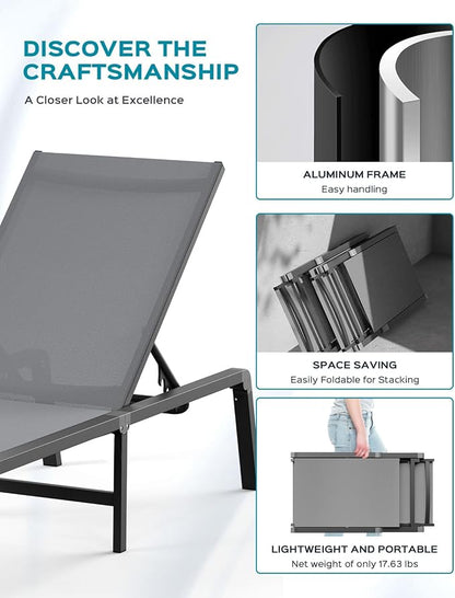 Patio Chaise Lounge Chair Set of 4, Foldable Lounge Chair - Image 5