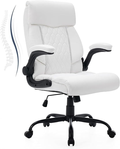 High Back Office Chair with Flip-up Armrests, Leather Comfy Desk Chair with by FORVEOLUX