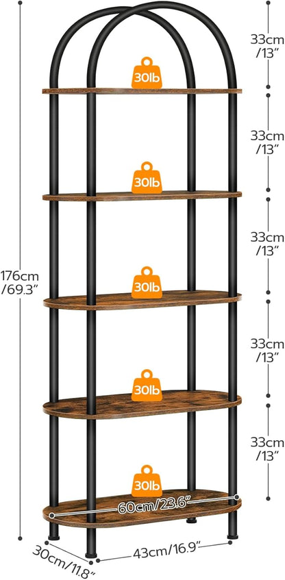 HOOBRO 5 Tier Open Bookshelf, Industrial Arched Bookcase Display Shelf Rack - Image 3