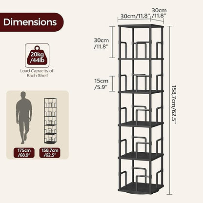 MAHANCRIS 5-Tier Rotating Bookshelf, Freestanding Corner Bookshelf, 360° - Image 3
