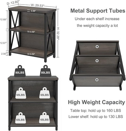 FATORRI Rustic Small Bookshelf for Small Space, Industrial Short Wood Bookcase - Image 2