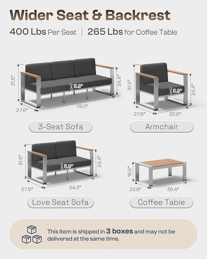 Aluminum Patio Furniture Set, 5 Seats Outdoor Patio Conversation Sets - Image 6