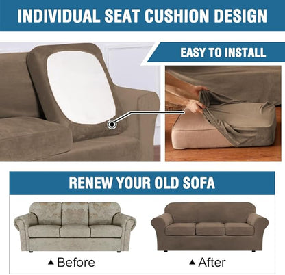 H.VERSAILTEX Modern Velvet Plush 4 Piece High Stretch Sofa Slipcover Furniture - Image 6