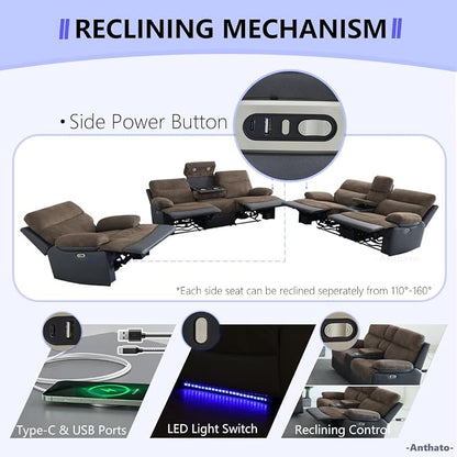 Power Recliner Chair Sofa, Living Room Furniture Sets, Luxury Fabric Reclining - Image 5