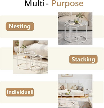 Garden 4 you Nesting Coffee Table, 23.6" Round Coffee Table Set of 2, Glass - Image 7