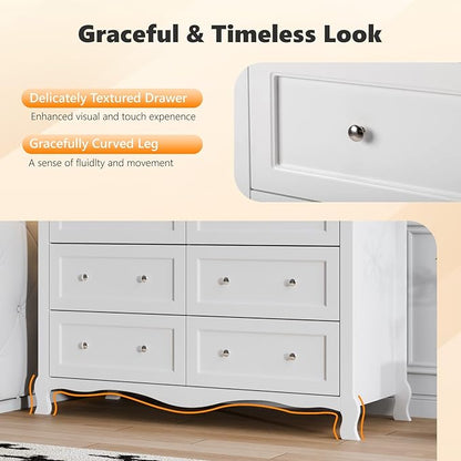 VINGLI White Dresser 6 Drawer, Wood Dresser Chest of Drawers, Clothes Dressers - Image 3